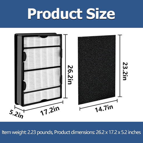 HAPF600 True HEPA Filters Replacement for Holmes Air Purifier Filter B, Includes 2 HEPA Filters & 2 Carbon Filters