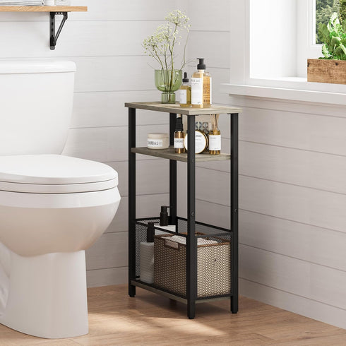 MMEOLUOOK 3 MLBZ22Q Narrow Side Table with Storage Basket Skinny End Tables for Smalls Spaces Tier Sofa Table Small