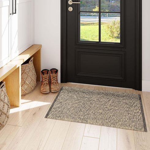 LEEVAN Small Bathroom Rug 2' x 3', Washable Natural Entryway Rug, Low Profile Reversible Mat for Bedroom/Porch