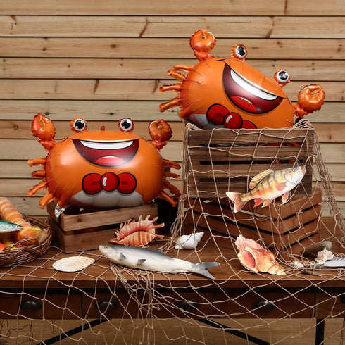Silipull 5 Set Pcs Sea Animal Balloons Decorative Fish Net Crab Lobster Fish Foil Balloons Ocean Nautical Themed Party