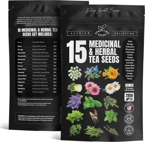 Pack 15 2950+ Medicinal Herb Seeds Variety Calendula, Echinacea, Lemon Balm, Hyssop & Lovage Varieties, Non-GMO