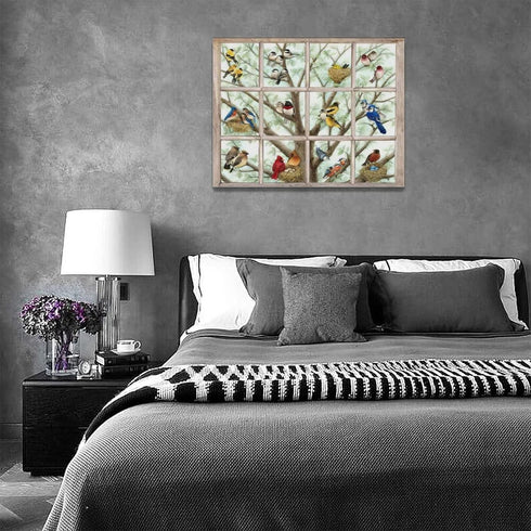 Rustic Birds Wall Art - Farmhouse Hummingbirds on Branch Pictures for Kitchen, Bathroom, Bedroom Decor