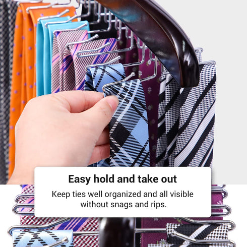 Ohuhu Tie Rack Hanger for Closet, 2 Packs 24 Folding Hooks Wooden Tie Holder Organizer, Walnut