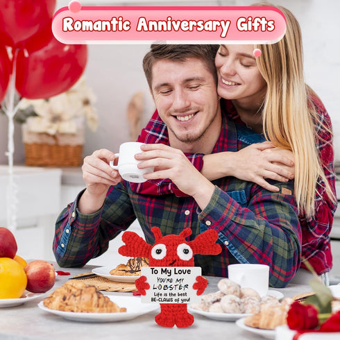 YUEYUQIU Anniversary Birthday Gifts for Her Him Grilfriend Boyfriend - to My Love Handmade Crochet Lobster, I Love You