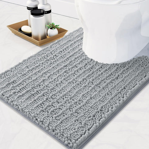 Arotive Luxury Chenille Toilet Rugs, U-Shaped Soft Absorbent Non-Slip Bathroom Mat, Light Grey
