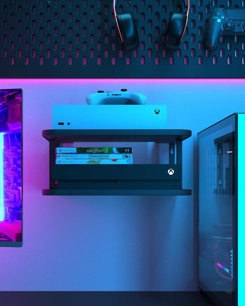 Black Projector Wall Shelf/Floating Under TV Game Double Shelf Stand for Xbox, Router/Entertainment Center, Projector