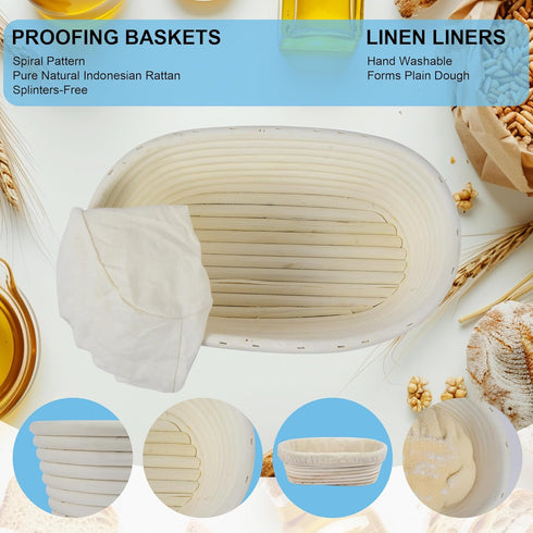 BACCZZY 3Pcs 10 inch Banneton Bread Proofing Basket, Oval Banneton Basket,Sourdough Proofing Basket,Bread Bowl Handmade