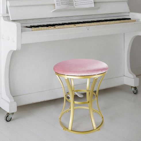 Velvet Round Vanity Stool,Pink Velvet Footrest Ottoman Foot Stool Seat with Golden Metal Legs,Makeup Chair for Bathroom