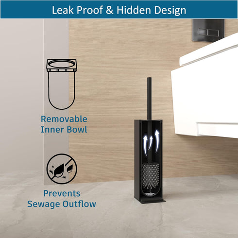 BVL Toilet Brush and Holder Set, Black Freestanding for Bathroom