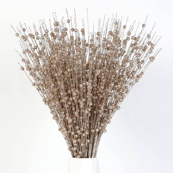 joyhalo 24 Pack Christmas Glitter Tree Picks, Rose Gold Berry Stems Ornaments