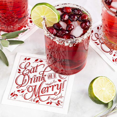 Five Star Napkins Eat Drink & Be Merry Christmas Cocktail Napkins, White Linen, 4.5" x 4.5" (50 x)