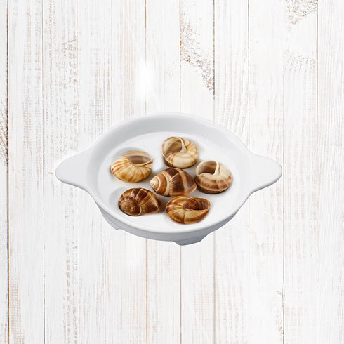 Maine Man Footed Escargot Plate with Handles, Fine White Porcelain, 6.5-Inch