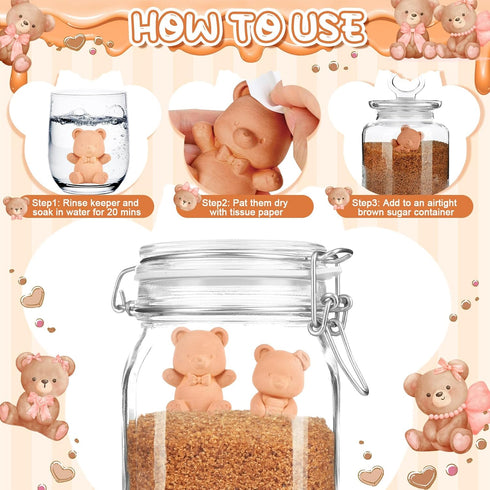SUMMORO 2 Pcs Brown Sugar Keeper Terracotta Brown Sugar Bear Saver and Softener Disc in Food Storage Container for Food
