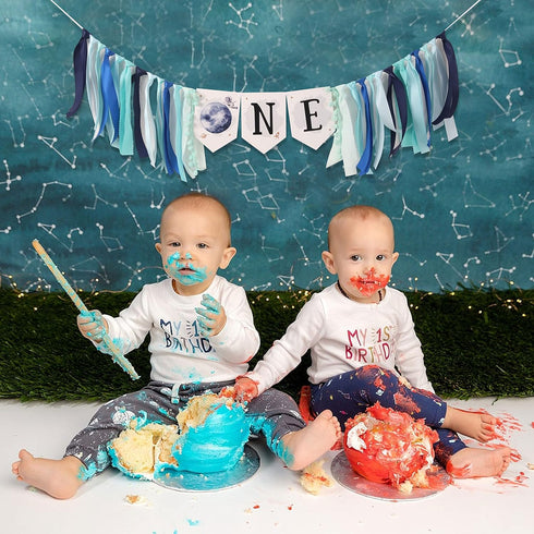 HUHJRUAR 1st Outer Space Planets High Chair Banner - Astronaut Rocket Birthday Boy High Chair ONE Banner - First Trip