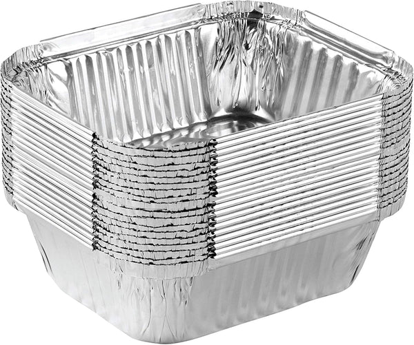 PLASTICPRO 20 Pack Disposable 1 LB Aluminum Takeout Tin Foil Baking Pans, 5'' x 6'' x 2'' Inch Bakeware for Cakes,