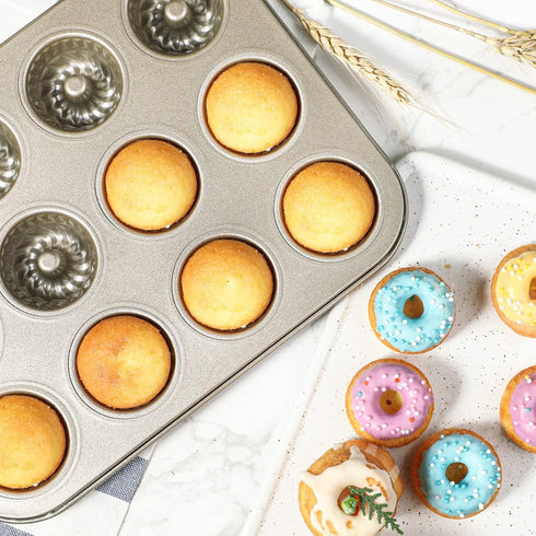 Webake 2 Pack Mini Fluted Tube Cake Pans, 12-Cup Non-stick 1.8 Inches Bundtinis Petite Fluted Cake Mold