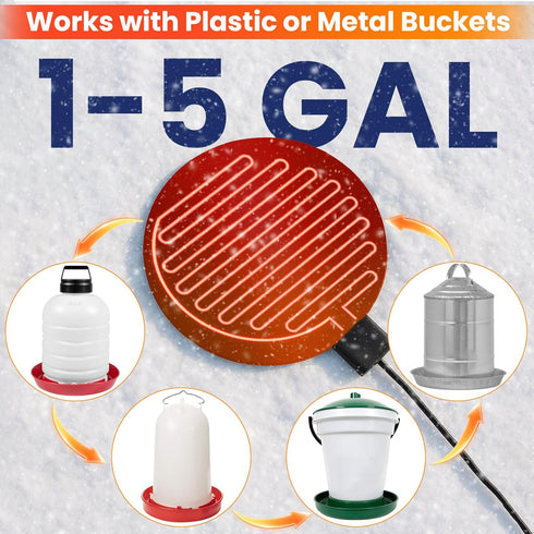 Goyappin 6" 15 Heated Chicken Waterer, Chicken Water Heater Base for Gallon Plastic or Metal Waterers, Winter Freeze