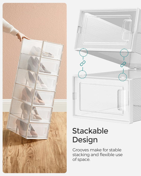 Pack 12 Closet, 13.1 9.1 5.6 Inches, ULSP12SWT SONGMICS Shoe Boxes, of Shoe Storage Organizers, Stackable Clear Plastic