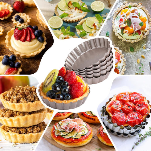 Webake 4 Inch Mini Tart Pan Set of 6, Non-Stick Small Tart Mold with Removable Bottom
