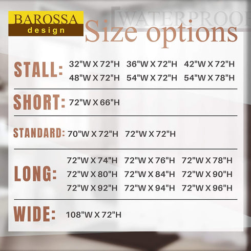 Barossa Design Waterproof Fabric Shower Curtain - Soft Cloth & Hotel Quality, Machine Washable (72x72 Inches)