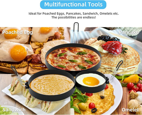 8" Omelet Ring, 6" Pancake Ring, 3.5" Egg Ring, Upgrade Large 3 Pack Stainless Steel Non-Stick Cooking Rings