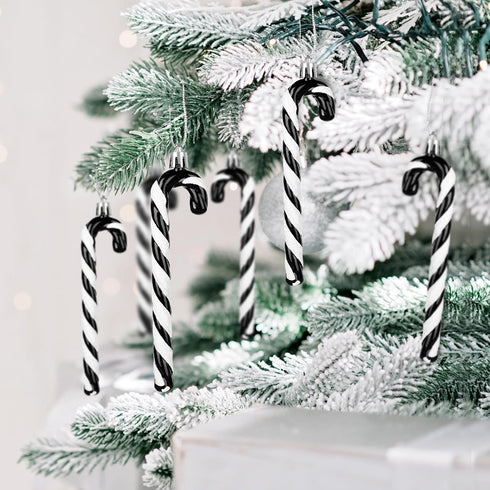 GWHOLE 12 PCS Candy Cane Christmas Decoration, Black and White Plastic Candy Cane Ornaments for Christmas Tree Wreath