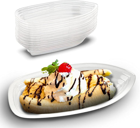 MT Products Clear Plastic Disposable Banana Split Boats, 8 oz (30 Pieces) - Great Party Dish, Made in the USA