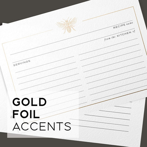 50 Gold Foil Bee Recipe Cards from Dashleigh, Double-Sided, 4x6 inches for Cooking and Baking