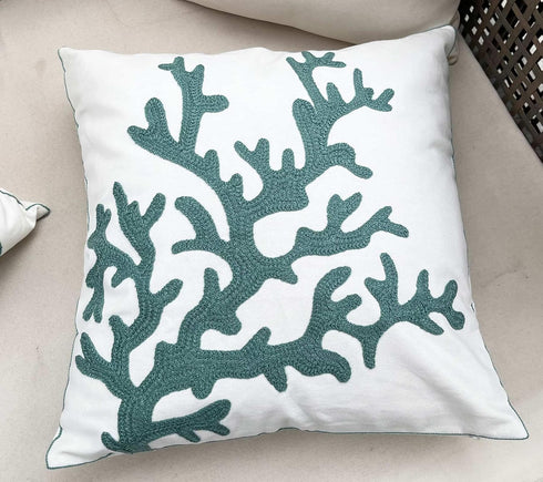 Embroidered Cute Nautical Animal Pillow Cover - Square 18 Inches Decorative Canvas for Nautical Style Deco