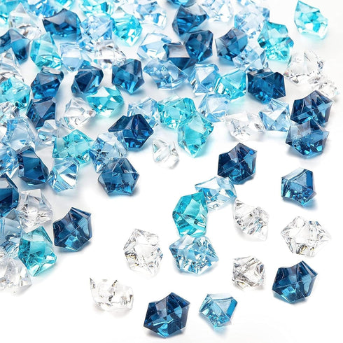 DomeStar 150PCS Premium Blue Fake Ice, Acrylic Ice Rocks Plastic Stones Crushed Ice Cubes for Vase Fillers Nautical