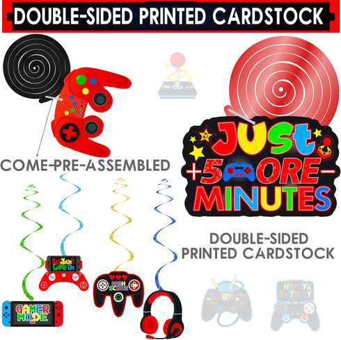 Video Game Birthday Hanging Swirls, 20Pcs Red Video Game Party Decorations for Ceiling Streamers
