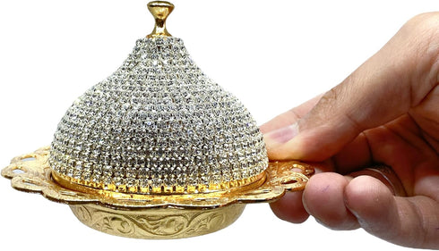 Alisveristime Coated Handmade Brass Sugar Bowl with Lid, Crystal, Gold