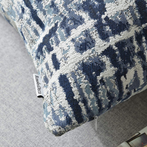 Jacquard Decorative Throw Pillow Covers for Couch, Set of 2, 18x18 Inches, Navy Blue