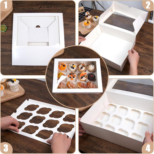 VGOODALL 3PCS White Cupcake Container, 12 Count with Window Boxes for 36 Pastries, Bakery Supplies