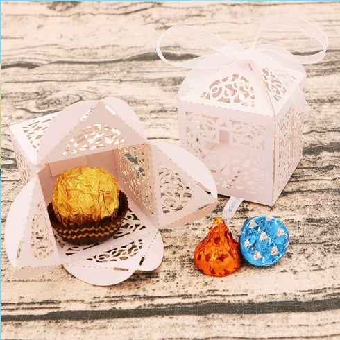 VIVIQUEN Baptism Favor Boxes, Laser Cut Cross Favor Boxes with 50 Ribbons for Baby Shower and Wedding Party Decorations