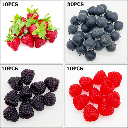 60 Woohome PCS Fake Fruit Fake Blueberries Fake Strawberries Simulation Fake Strawberry for Party Decor Home Kitchen