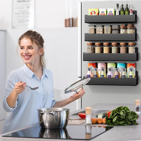 4 Pack Vetacsion Moveable Fridge Magnetic Spice Racks,Metal Black