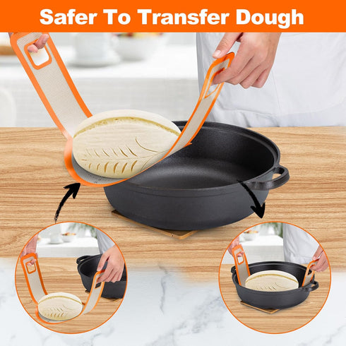 Sourdough Silicone Bread Sling -Oval and Round Non-Stick & Easy Clean Silicone Bread Mat for Dutch Oven. Reusable With Extra Long Handles Silicone Bread baking Supplies tools accessories (Orange) by Friheten