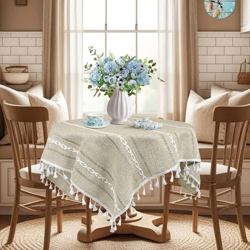 36 36 inch, Small Square Tablecloth x Boho Linen Table Cover for Round Coffee Table, Side End Bedside, Nightstand Cover