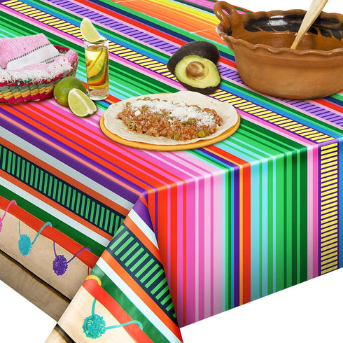 Tatuo 2 Pcs Mexican Fiesta Tablecloth - Striped Serape Blanket Covers for Cinco De Mayo, Wedding, Birthday Party, 51.2
