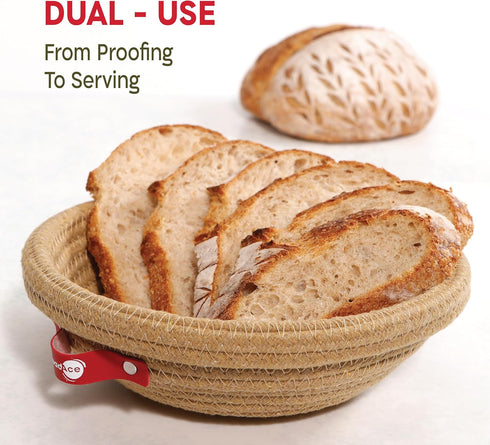 Set, KneadAce Cotton Rope Banneton Bread Proofing Basket Oval & Round Bread Baskets with Liners & Covers for Artisan