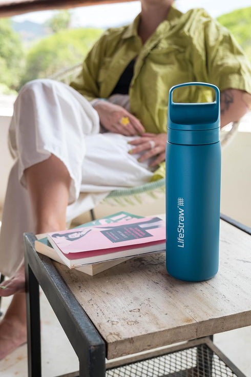 LifeStraw Go Series - Double Wall BPA-Free Vacuum Insulated 18 oz Water Filter Bottle, Laguna Teal