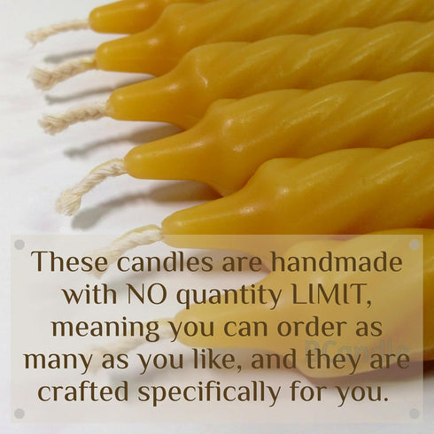 100% Pure Beeswax Spiral Twist Taper Candles - Organic Set of 6, 8 Inches Tall, 3/4 Inch Diameter