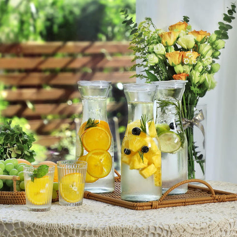 Set 4 1 NETANY of Glass Carafe with Lid, Liter Beverage Serveware Carafe, Clear Glass Pitcher for Mimosa Bar, Brunch