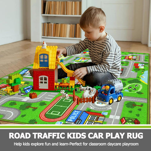 Decor,5.2'x3.3' Capslpad Green Car Road Kid Rug Carpet Playmat for Playoom Traffic Road Kids Play Mat for Toddler Non