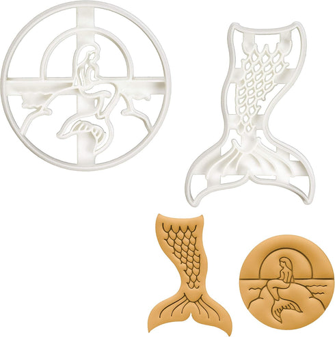 Set of 2 Mermaid Cookie Cutters, Designs: Sunset and Tail, 2 Pieces - Bakerlogy