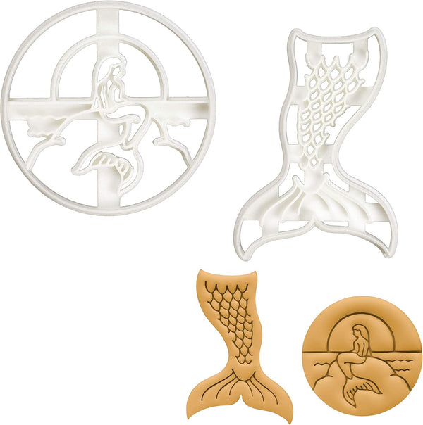 Set of 2 Mermaid Cookie Cutters, Designs: Sunset and Tail, 2 Pieces - Bakerlogy