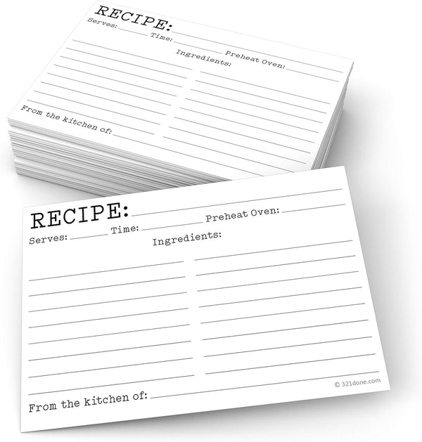 321Done Recipe Cards (Set of 50) - Vintage Typewriter White, Made in USA