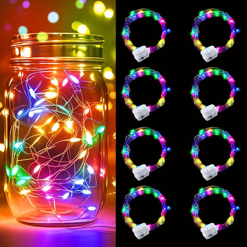 pozzolanas 8 Pack Multicolor Battery Operated String Lights - 7ft Waterproof Fairy