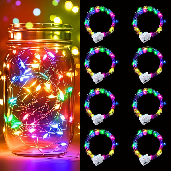 pozzolanas 8 Pack Multicolor Battery Operated String Lights - 7ft Waterproof Fairy